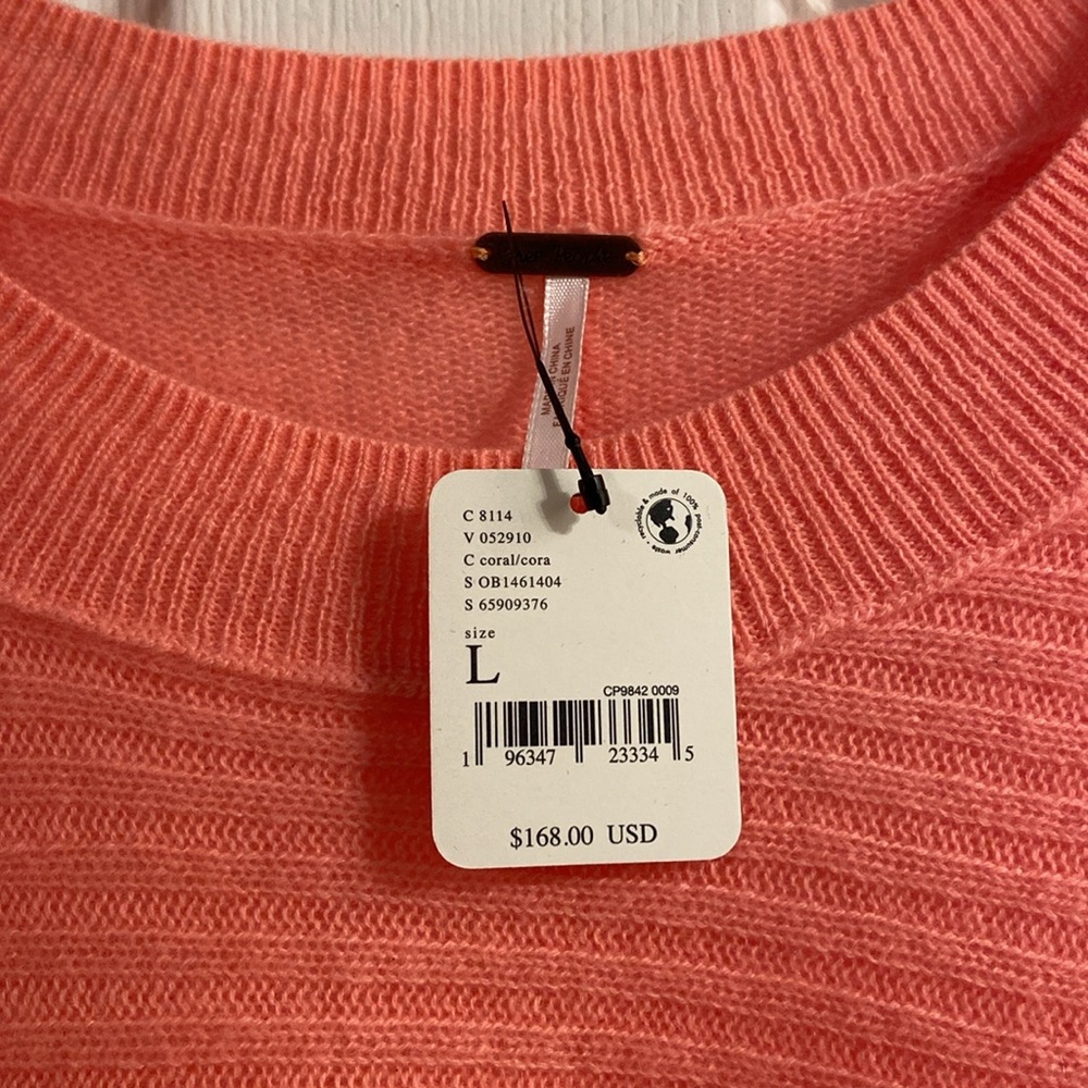 Free People Ribbed Coral Cashmere Pullover - Picture 4 of 6